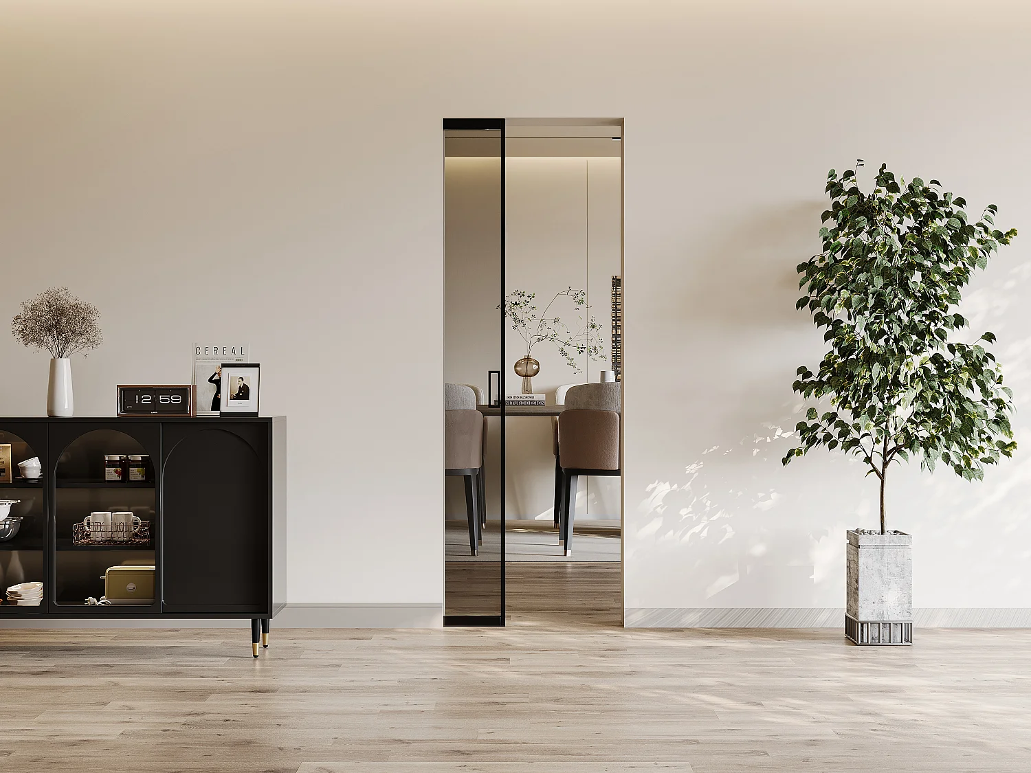 Porte coulissante avec système à galandage - aluminium et verre trempé fumé - H205 x L93 cm - LINCI II