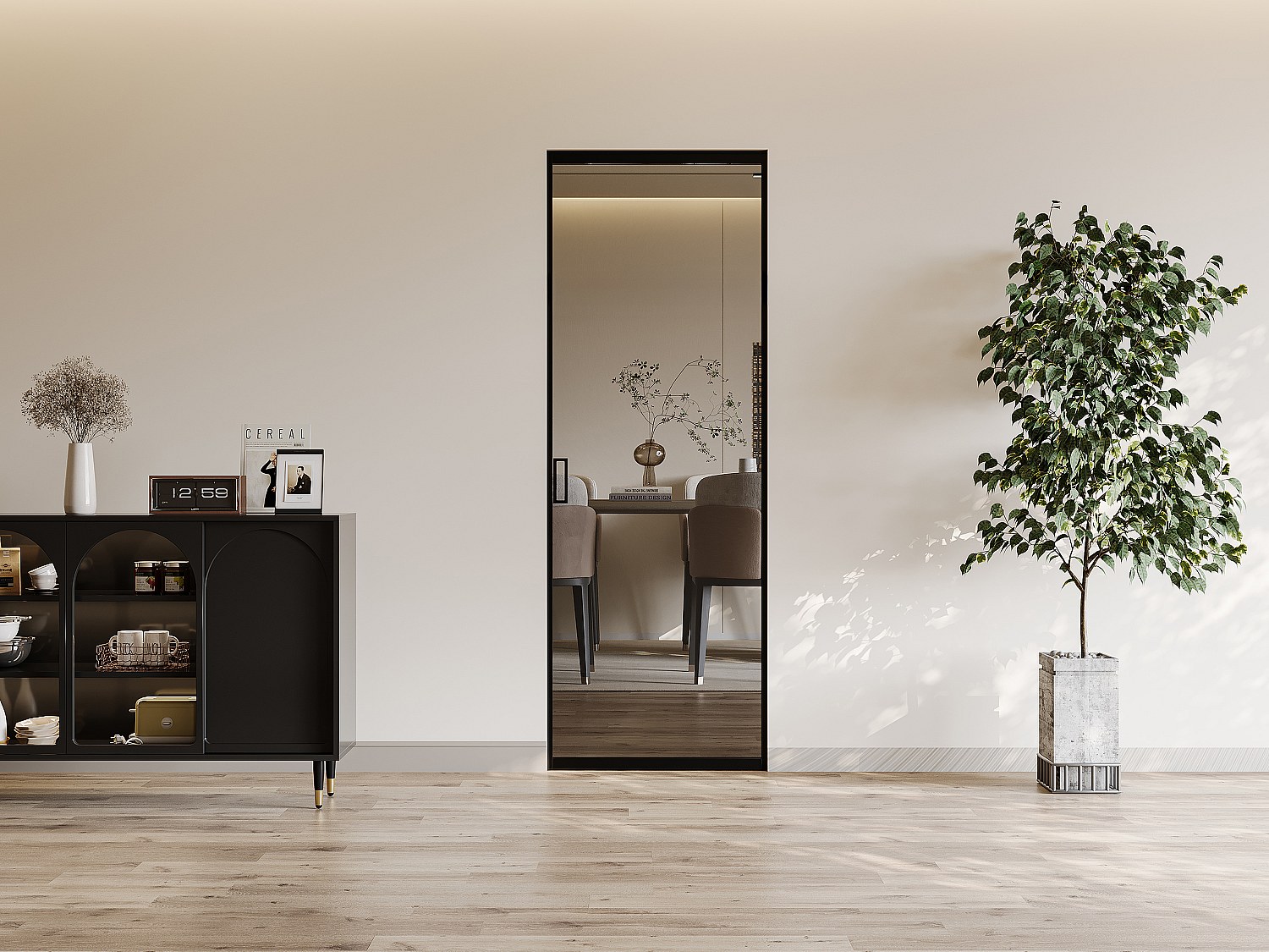 Vente-unique Schiebetür Mit Galandage-System - Aluminium & Rauchfarbenes Sicherheitsglas - 205 Cm X 93 Cm - Linci Ii