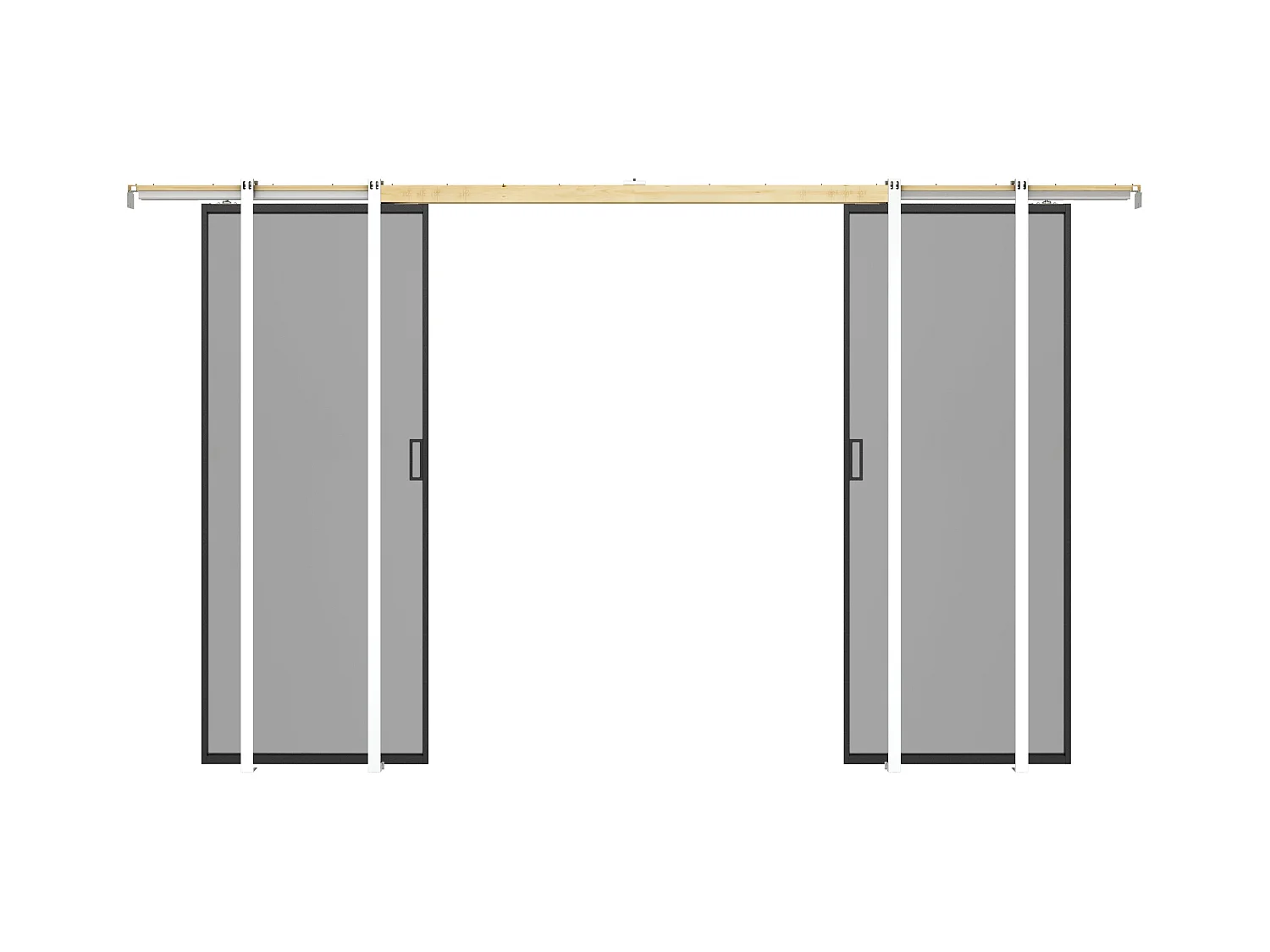 Puerta corredera doble empotrada - aluminio y vidrio templado ahumado - 2 x Alt. 205 x L93 cm - LINCI II