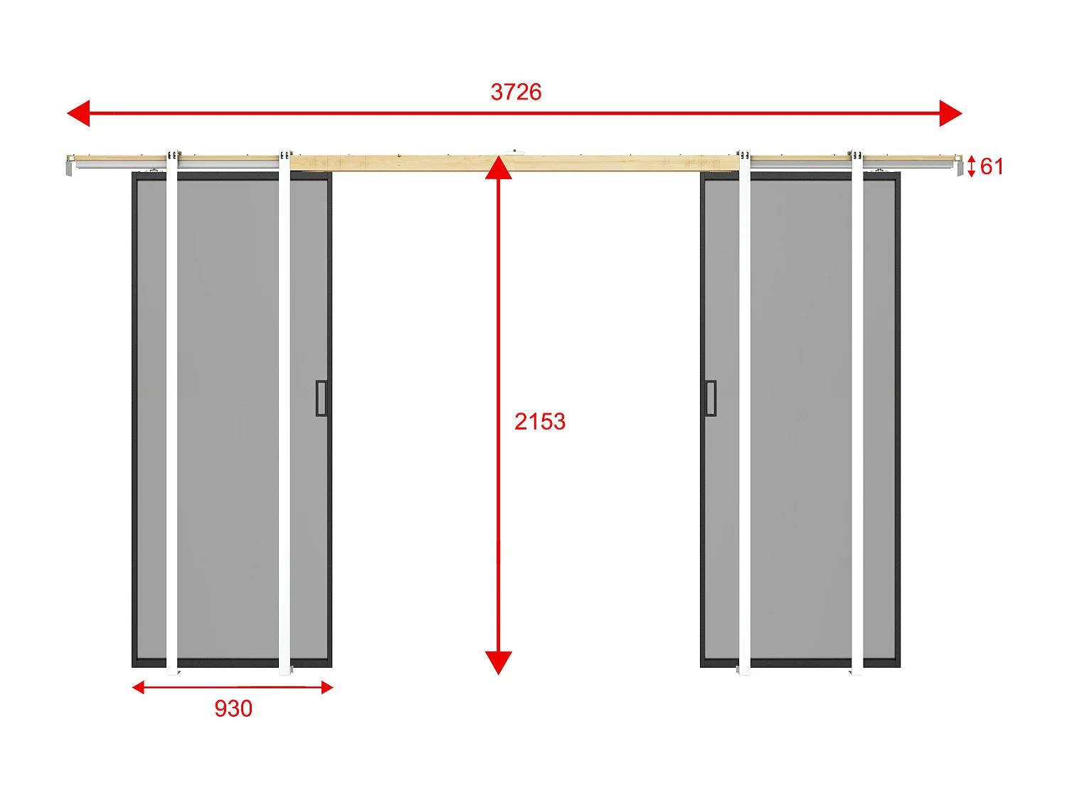 Dubbele schuifdeur met schuifsysteem - Aluminium en gerookt gehard glas - 2 x H205 x B93 cm - LINCI II