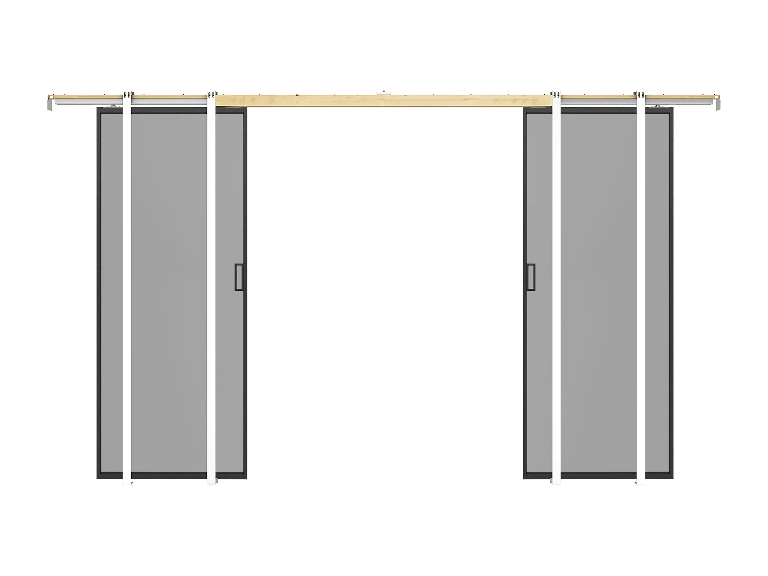 Dubbele schuifdeur met schuifsysteem - Aluminium en gerookt gehard glas - 2 x H205 x B93 cm - LINCI II