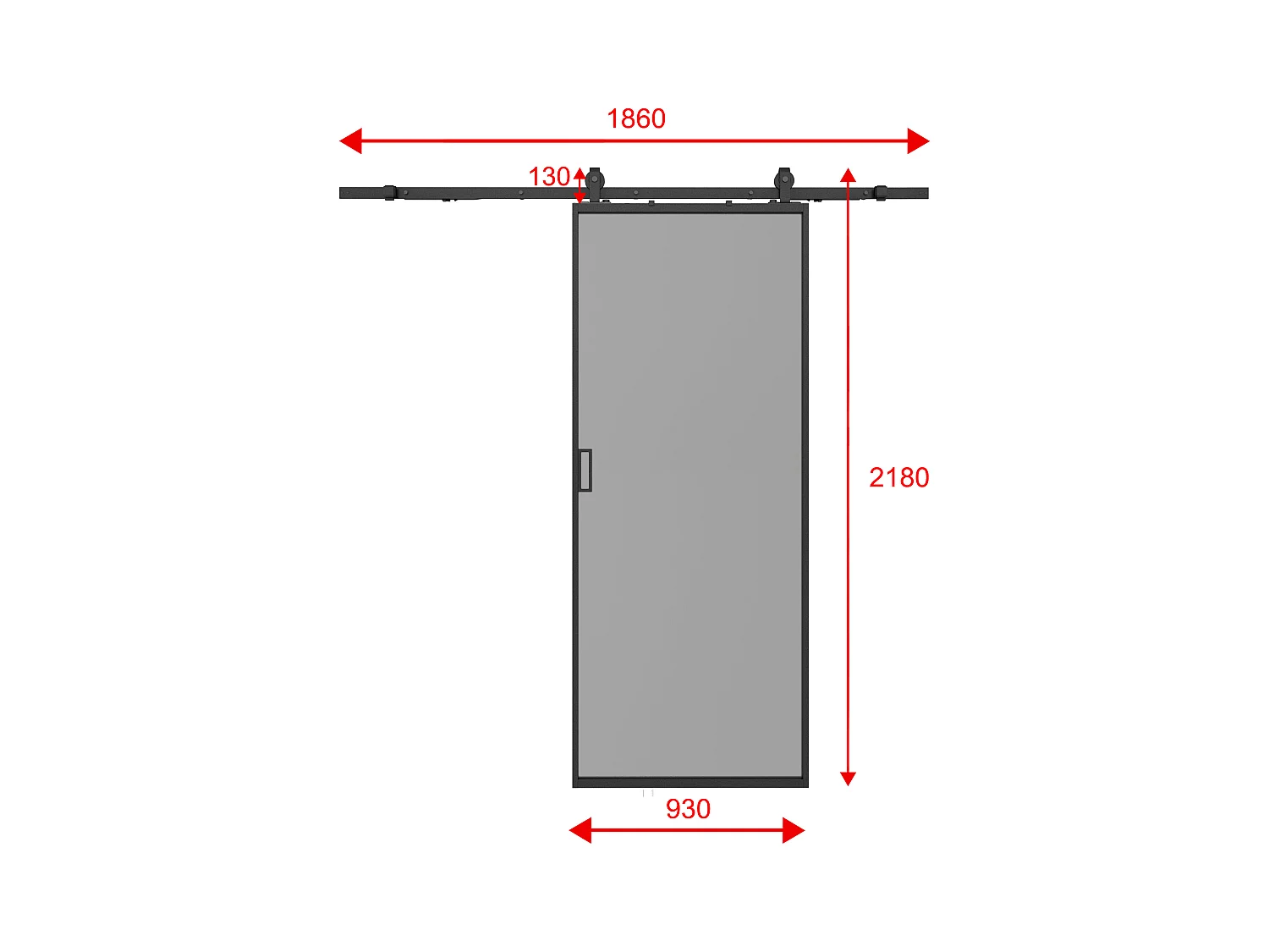 Schuifdeur met ophangsysteem - Aluminium en gerookt gehard glas - H205 x B93 cm - LINCI II
