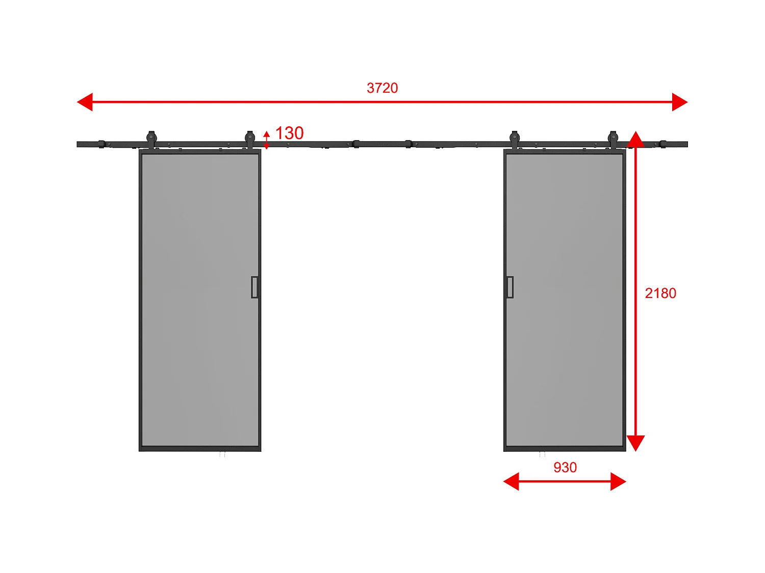 Dubbele schuifdeur met ophangsysteem - Aluminium en gerookt gehard glas - 2 x H205 x B93 cm - LINCI II