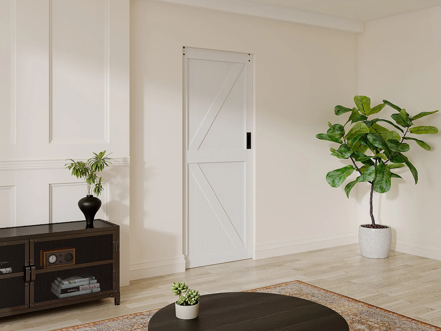 Puerta corredera empotrada en madera y MDF - blanco - Alt. 205 x 83 cm - NEFARA