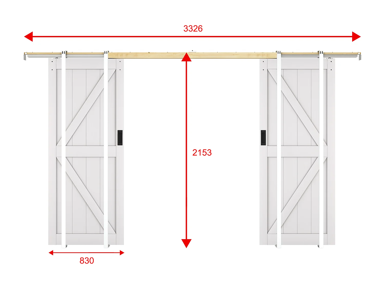 Porte coulissante double avec système à galandage  en bois et MDF - blanc - 2 x H205 x 83 cm - NEFARA