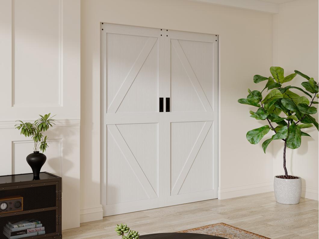 Dubbele schuifdeur met klamplaagsysteem van hout en mdf - Wit - 2 x H205 x L83 cm - NEFARA