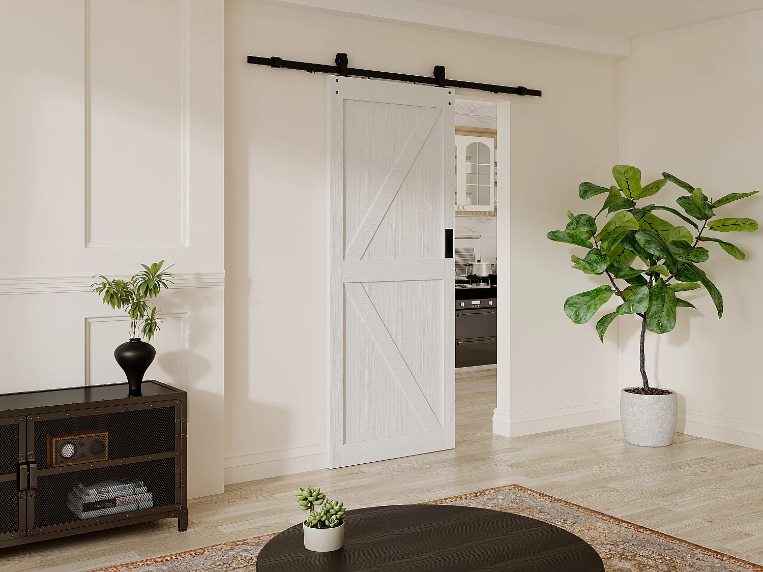 Porte coulissante avec système en applique - Bois et MDF - blanc - H205 x 83 cm - NEFARA