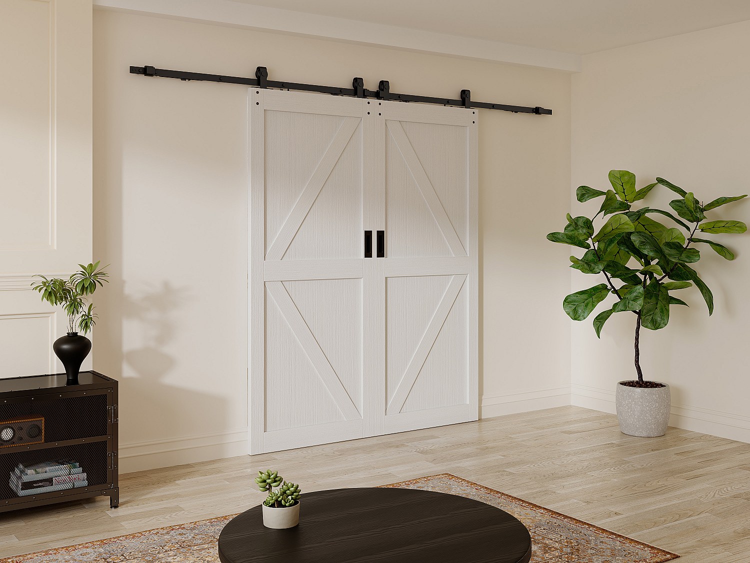 Vente-unique Doppel-Schiebetür mit Laufschienensystem - Holz & MDF - Weiß - 2 x 205 x 83 cm - NEFARA 14040215