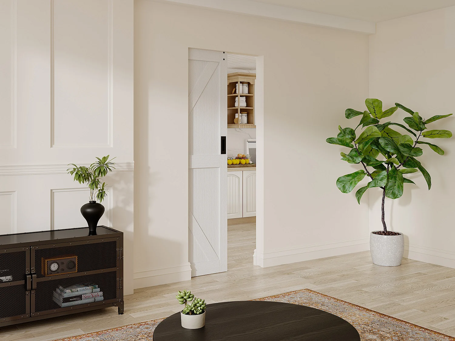 Porte coulissante avec système à galandage  en bois et MDF - blanc - H205 x 93 cm - NEFARA