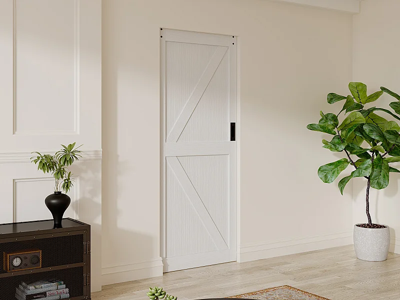 Schiebetür mit Galandage-System - Holz & MDF - Weiß - 205 x 93 cm - NEFARA