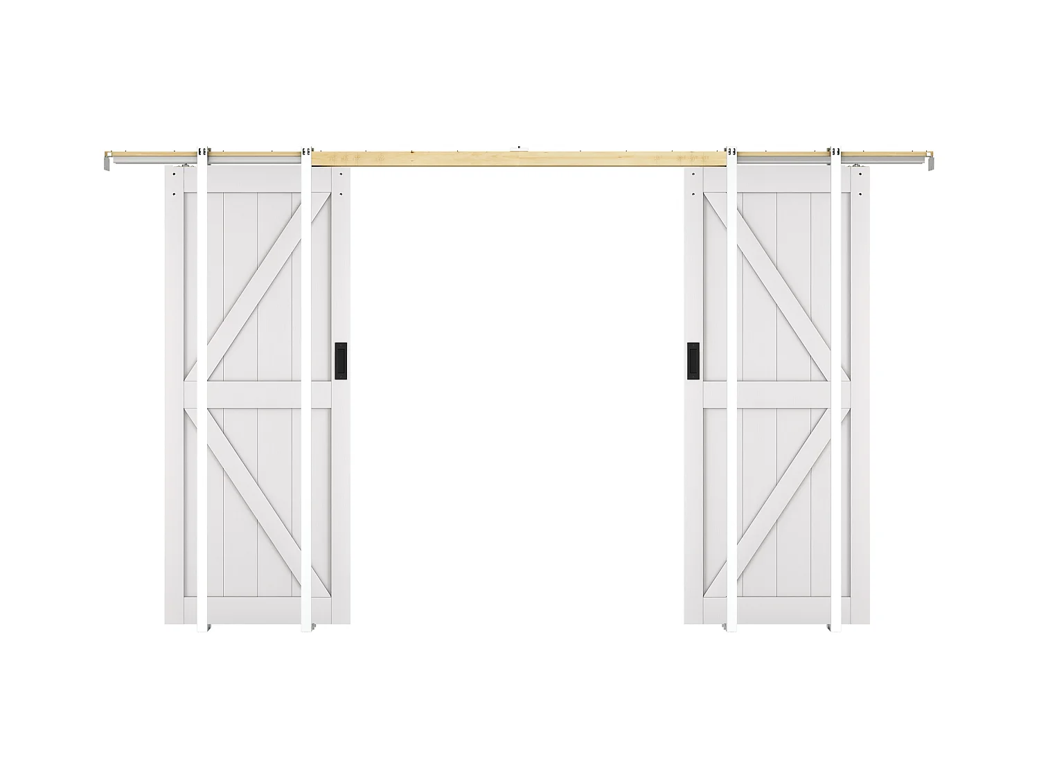 Drzwi przesuwne podwójne chowane w ścianie z drewna i MDF - biały - 2 x wys. 205 x szer. 93 cm - NEFARA