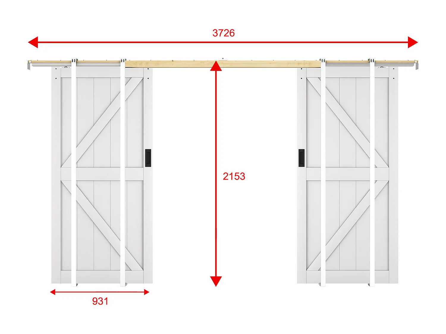 Porta scorrevole doppia con sistema a incasso 2 x H205 x 93 cm in Legno e MDF Bianco - NEFARA