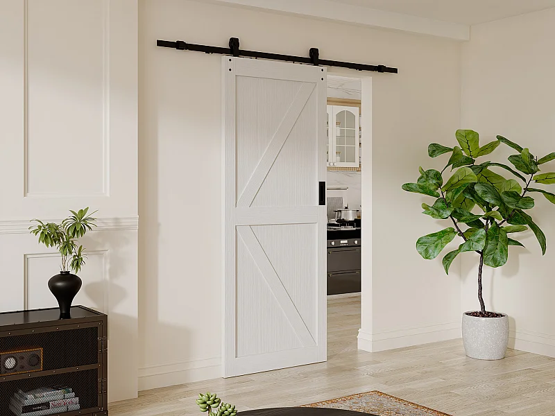 Drzwi przesuwne naścienne - Drewno i MDF - biały - wys. 205 x szer. 93 cm - NEFARA