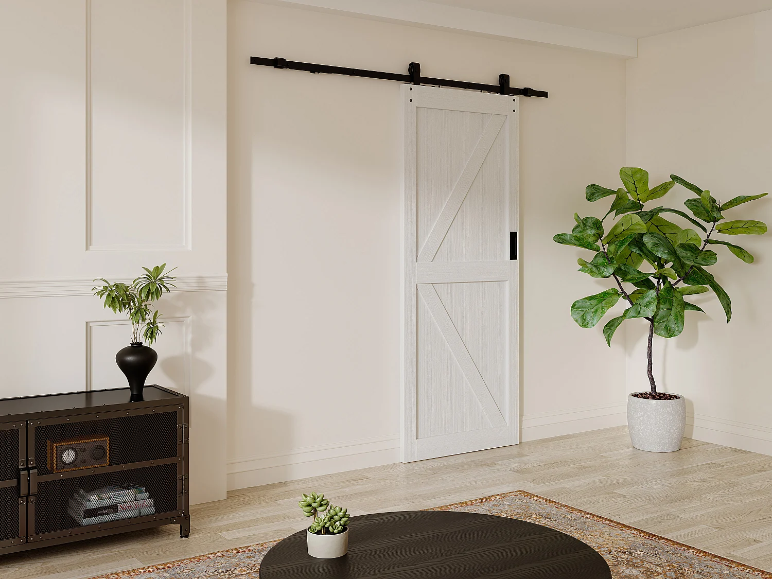 Drzwi przesuwne naścienne - Drewno i MDF - biały - wys. 205 x szer. 93 cm - NEFARA