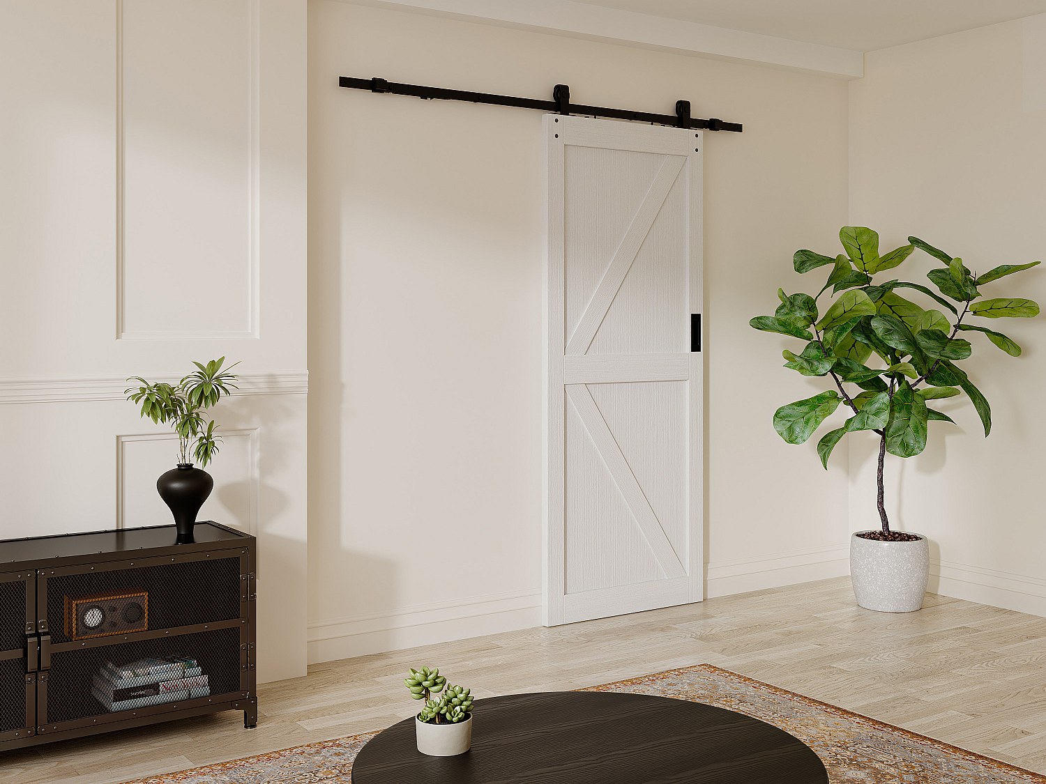 Vente-unique Schiebetür Mit Laufschienensystem - Holz & Mdf - Weiß - 205 X 93 Cm - Nefara