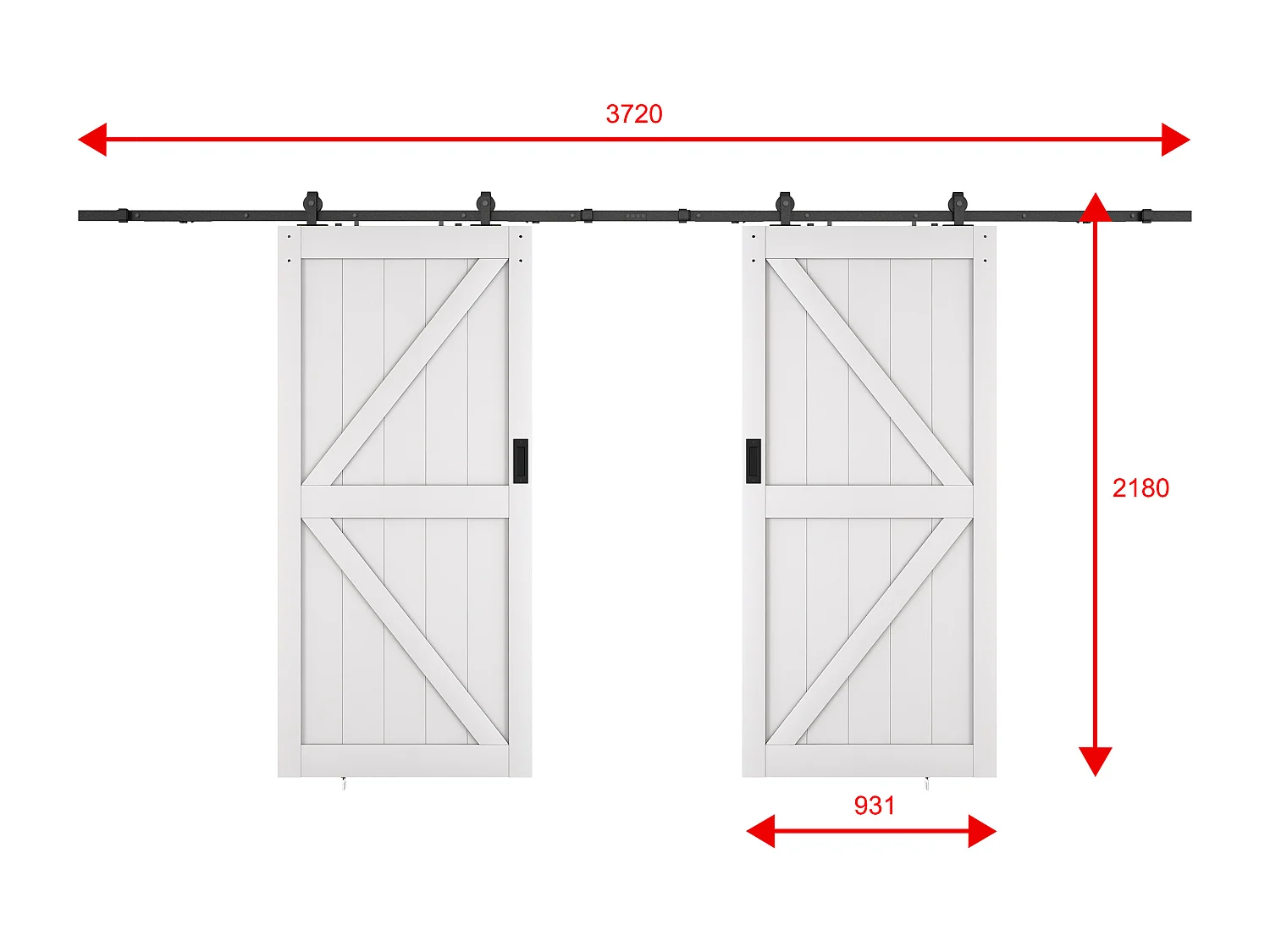 Porte coulissante double avec système en applique - Bois et MDF - blanc - 2 x H205 x 93 cm - NEFARA