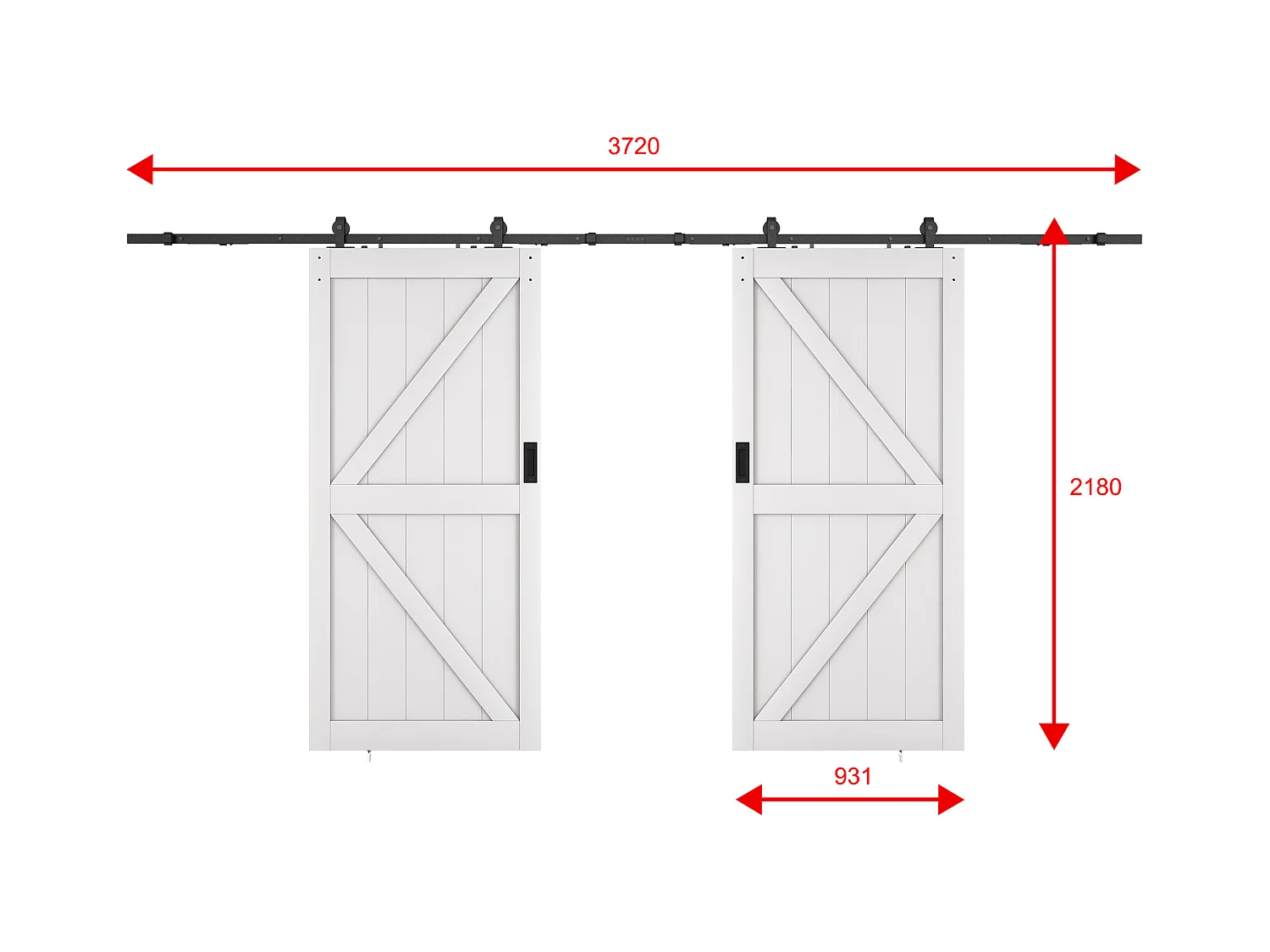 Drzwi przesuwne naścienne podwójne - Drewno i MDF - biały - 2 x wys. 205 x szer. 93 cm - NEFARA