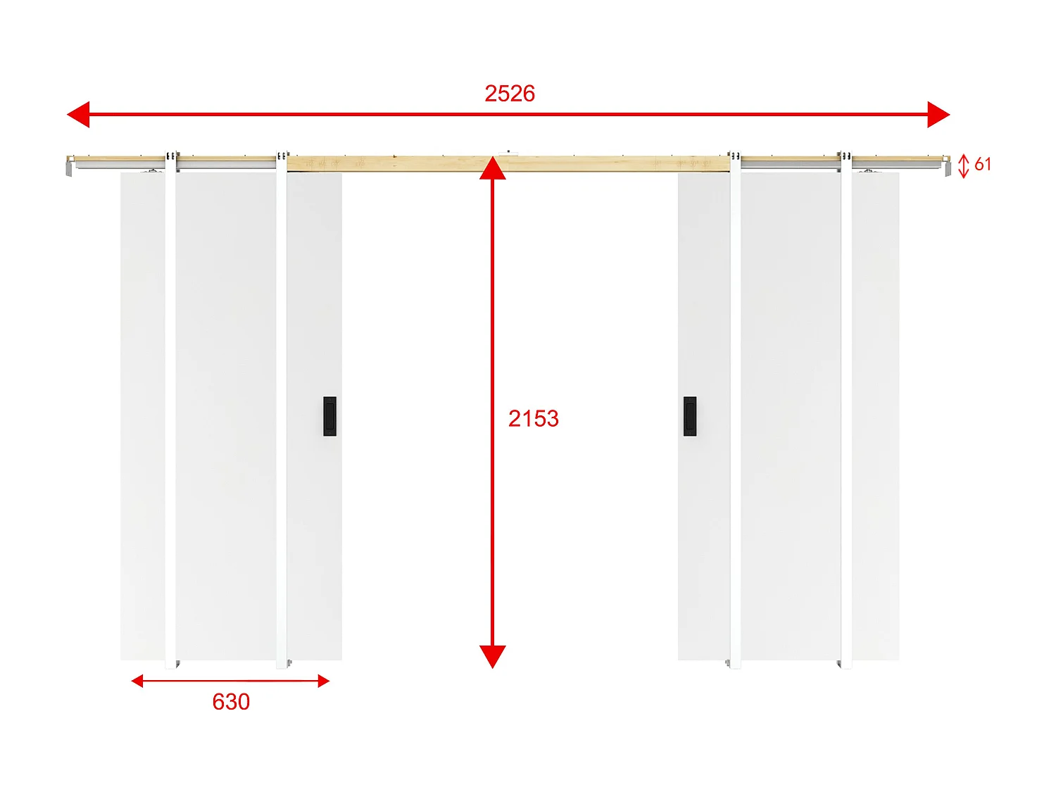 Porte coulissante double avec système à galandage  - 2 x H205 x L63 cm - MDF + PVC Blanc - VARIN II