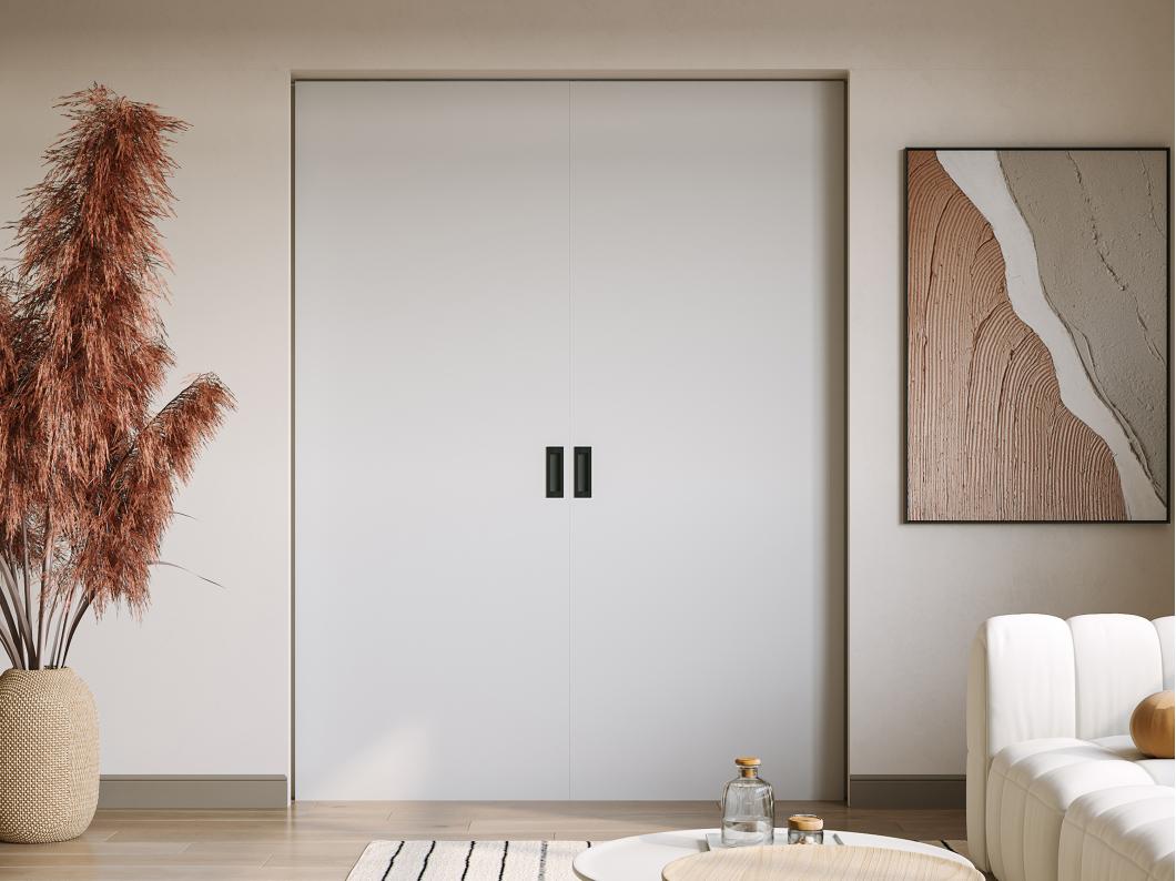 Porte coulissante double avec système à galandage  - 2 x H205 x L63 cm - MDF + PVC Blanc - VARIN II