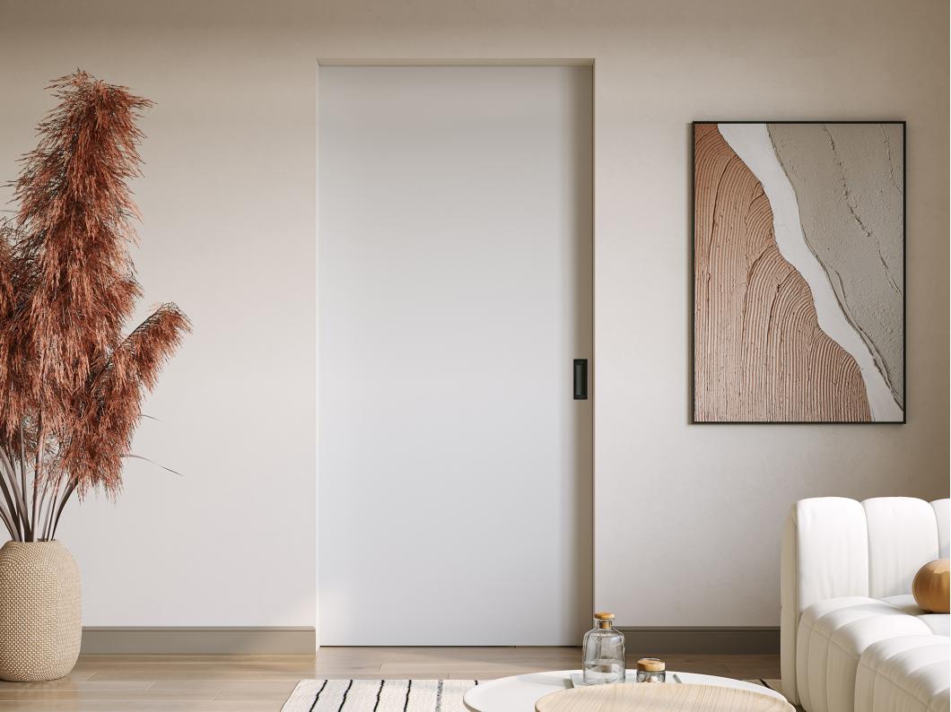 Porte coulissante avec système à galandage  - H205 x L63 cm - MDF + PVC Blanc - VARIN II