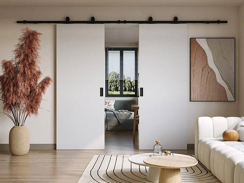 Puerta corredera doble vista - MDF + PVC Blanco - 2 x Alt. 205 x L63 cm - VARIN II