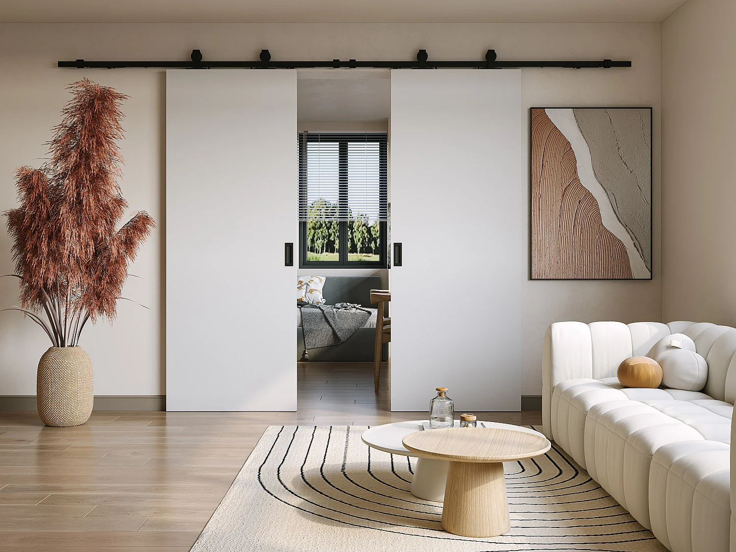 Puerta corredera doble vista - MDF + PVC Blanco - 2 x Alt. 205 x L63 cm - VARIN II