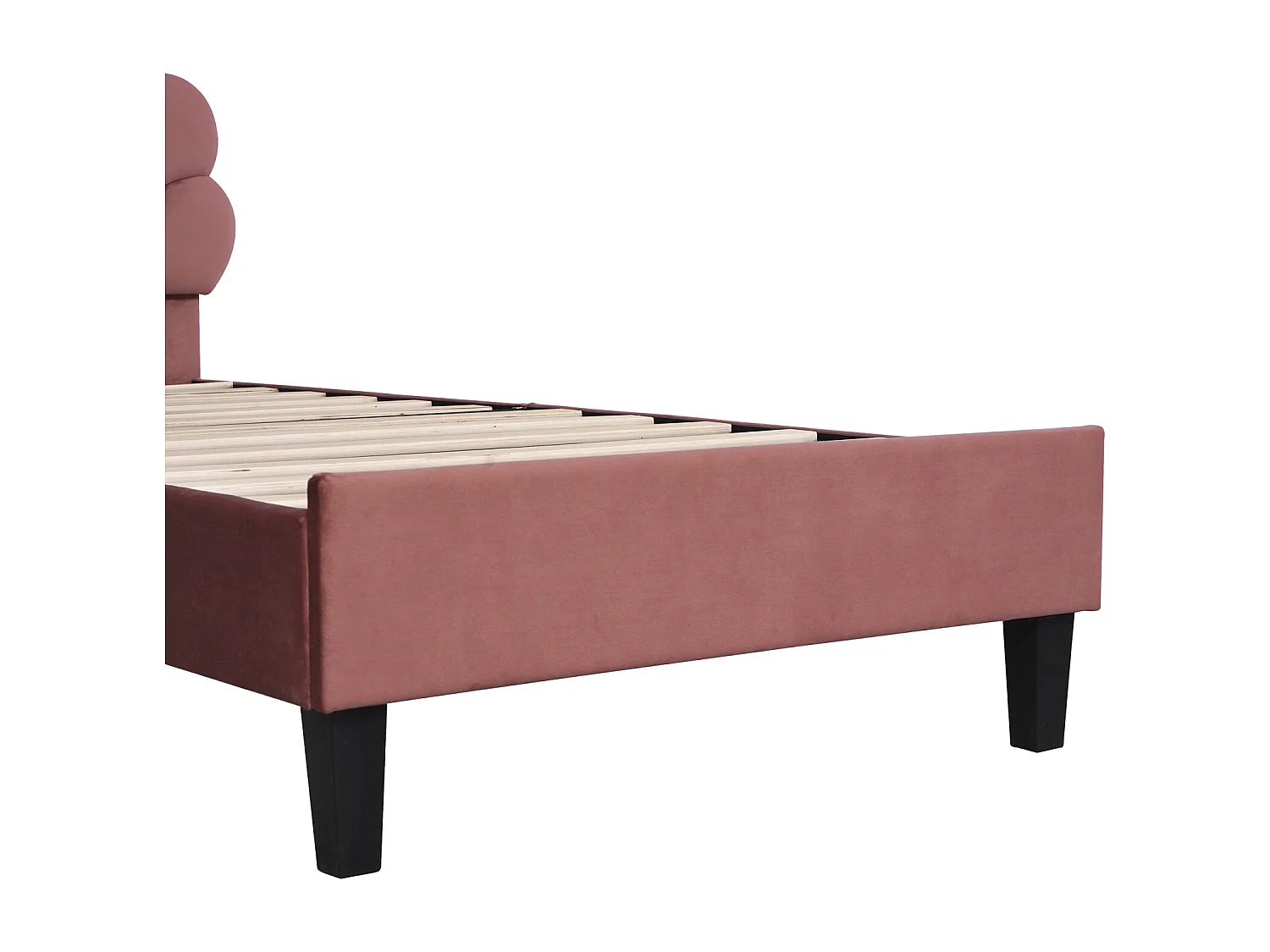 Cama infantil tapizada de 90 x 200 cm, estructura de cama con cabecero de flores y somier de láminas, tejido de terciopelo, color beige.