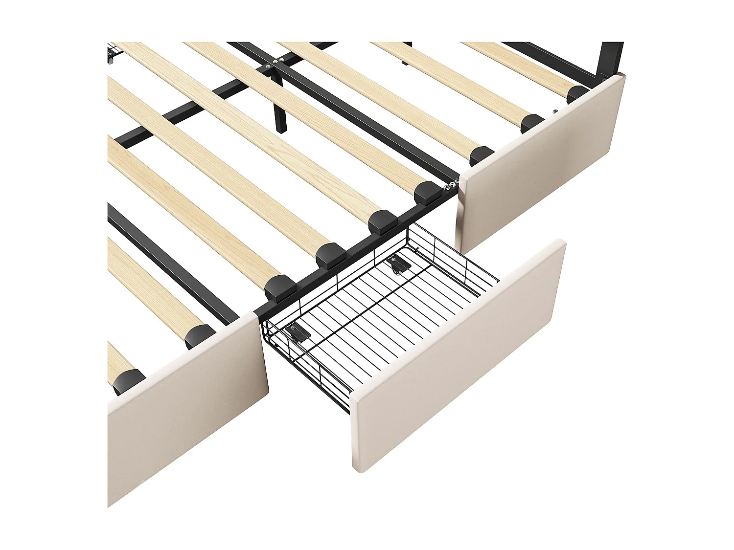 Tweepersoonsbed 160x200 cm met 4 lades, LED-verlicht hoofdeinde, kunstleer, beige