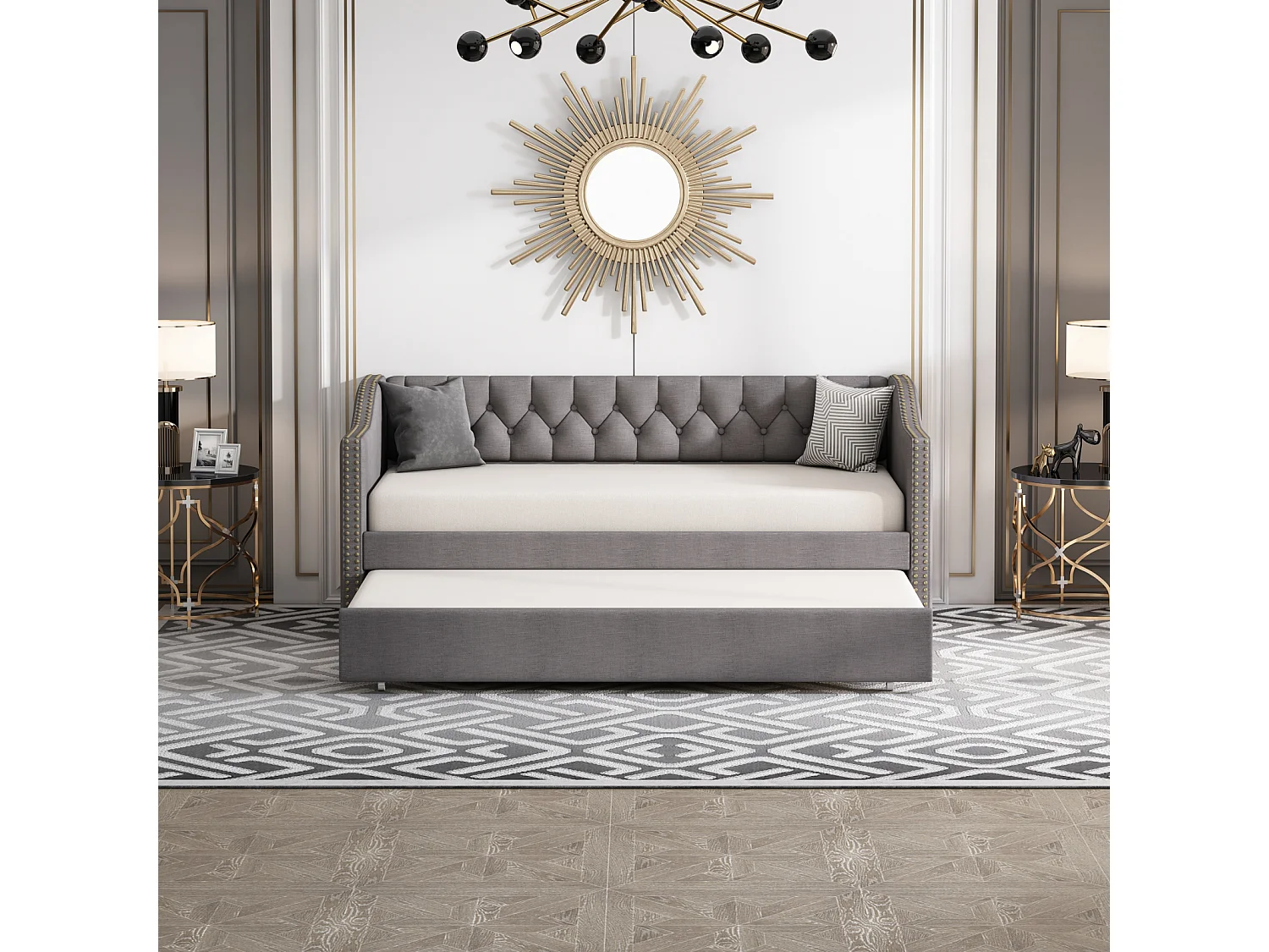 Divano letto per bambini 90x200 cm, divano letto estraibile, lino resistente all'usura, beige