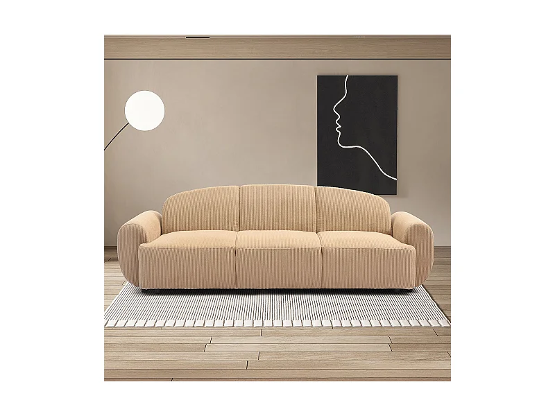 Schlafsofa 3-Sitzer Ausklappbarer Cordstoff Beige Oliver Modern und Bequem