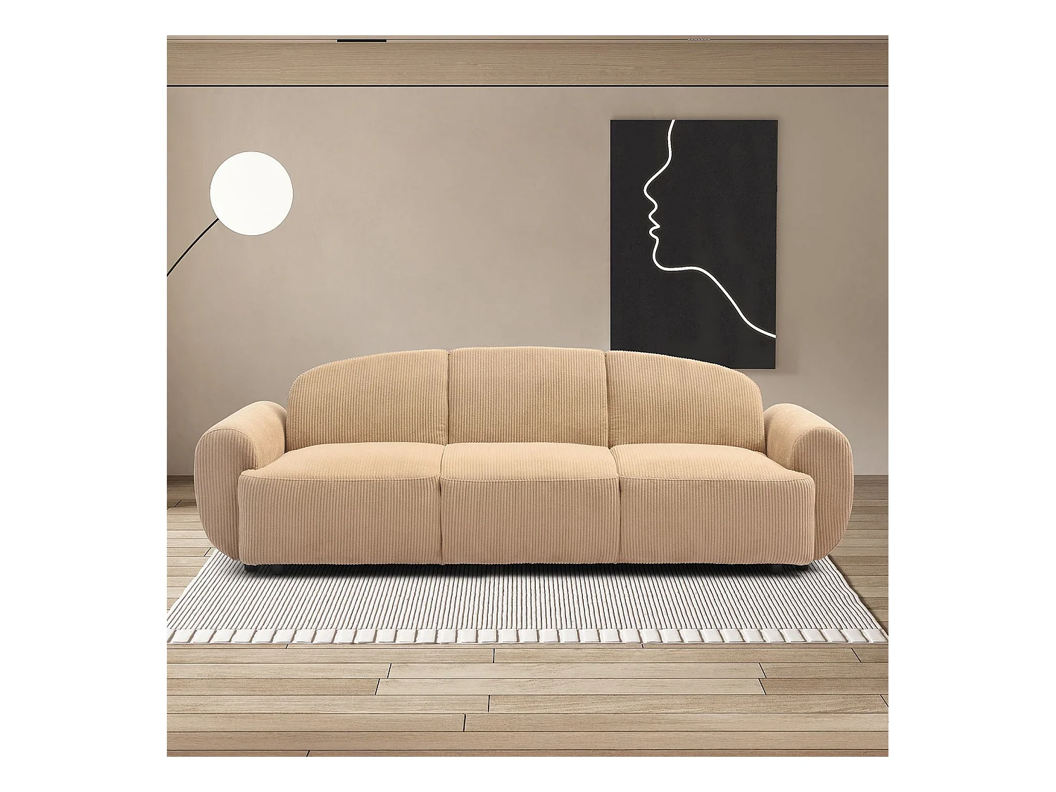 Divano Letto Convertibile 3 Posti in Velluto a Coste Beige Oliver Moderno e Confortevole