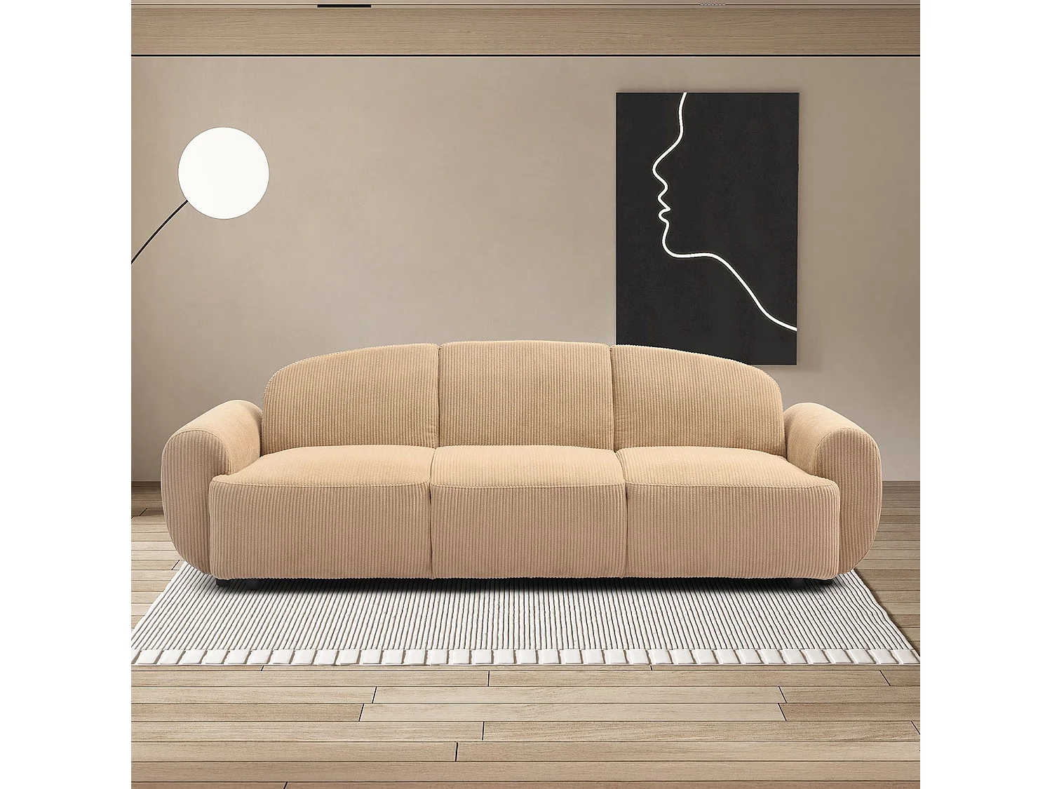 Schlafsofa 3-Sitzer Ausklappbarer Cordstoff Beige Oliver Modern und Bequem