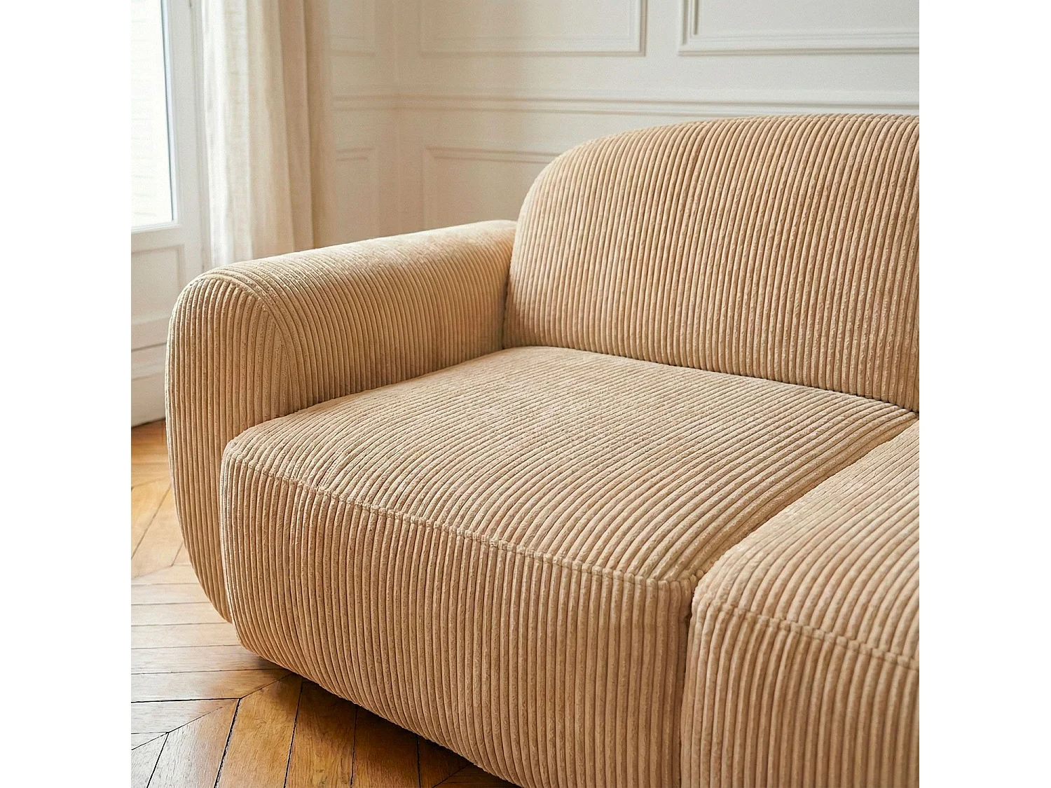 Schlafsofa 3-Sitzer Ausklappbarer Cordstoff Beige Oliver Modern und Bequem