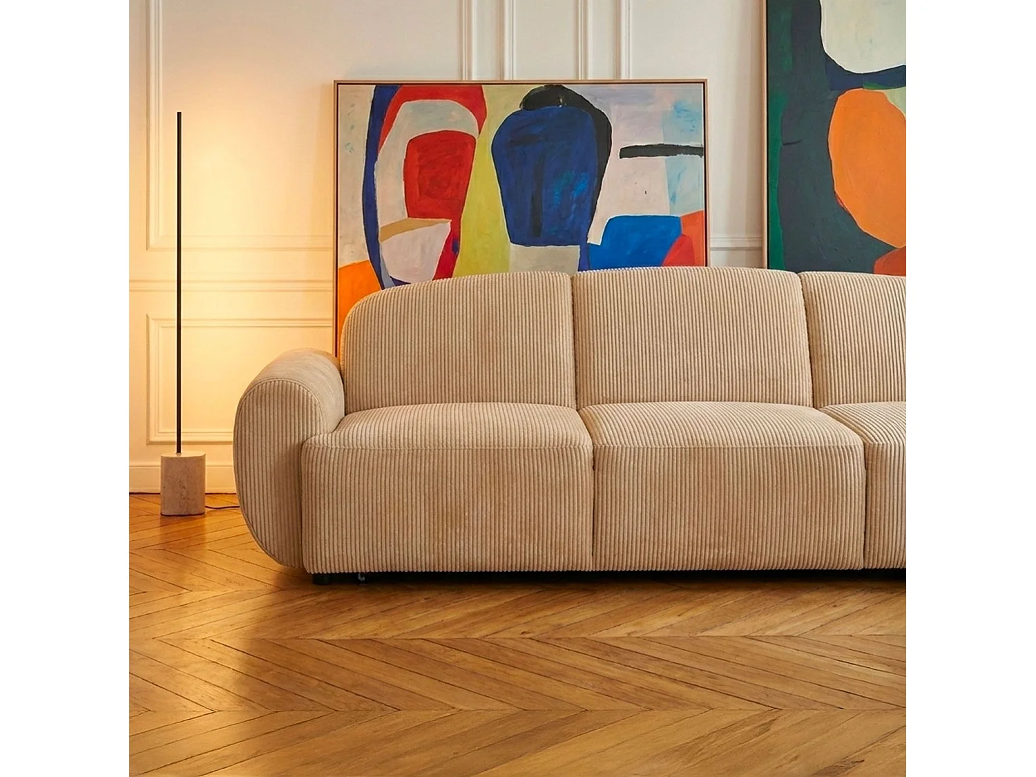 Schlafsofa 3-Sitzer Ausklappbarer Cordstoff Beige Oliver Modern und Bequem