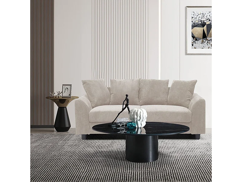 Canapé contemporain 3 places Mozart Velours côtelé Beige