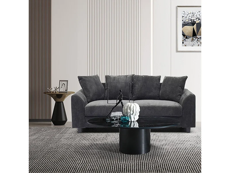 Zeitgenössisches 3-Sitzer-Sofa aus dunkelgrauem Ripp-Velours Mozart - Eleganz und moderner Komfort