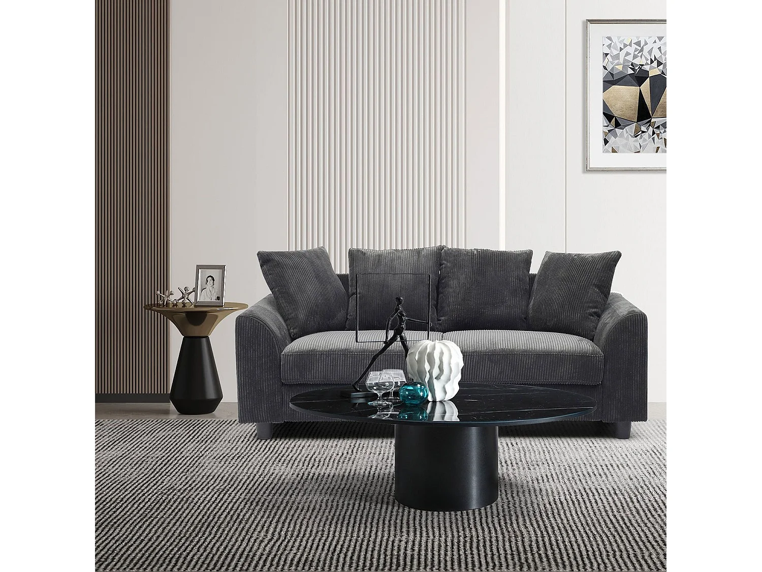 Zeitgenössisches 3-Sitzer-Sofa aus dunkelgrauem Ripp-Velours Mozart - Eleganz und moderner Komfort