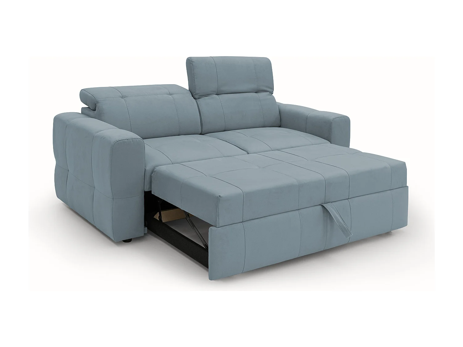 Kronos 2-Sitzer Sofa 173 cm mit ausziehbarer Ottomane und verstellbare Kopfstützen aus weicher wasserfester Mikrofaser T11 Baby Blau