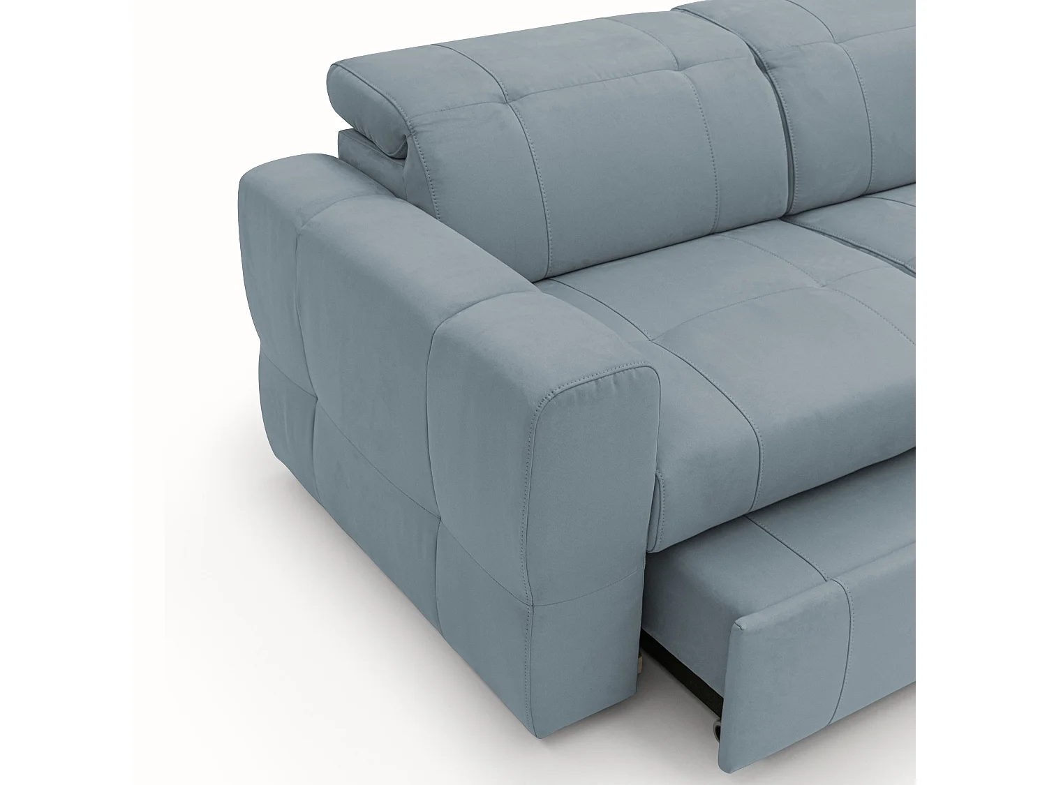Kronos 2-Sitzer Sofa 173 cm mit ausziehbarer Ottomane und verstellbare Kopfstützen aus weicher wasserfester Mikrofaser T11 Baby Blau