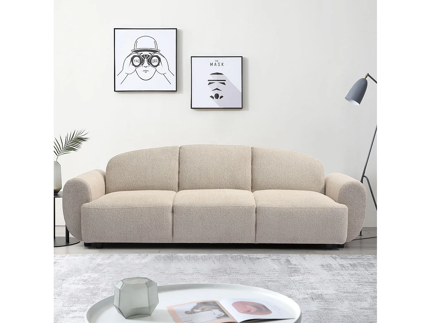 Canapé 3 places convertible dossier et accoudoirs arrondis Oliver Tissu texturé Beige