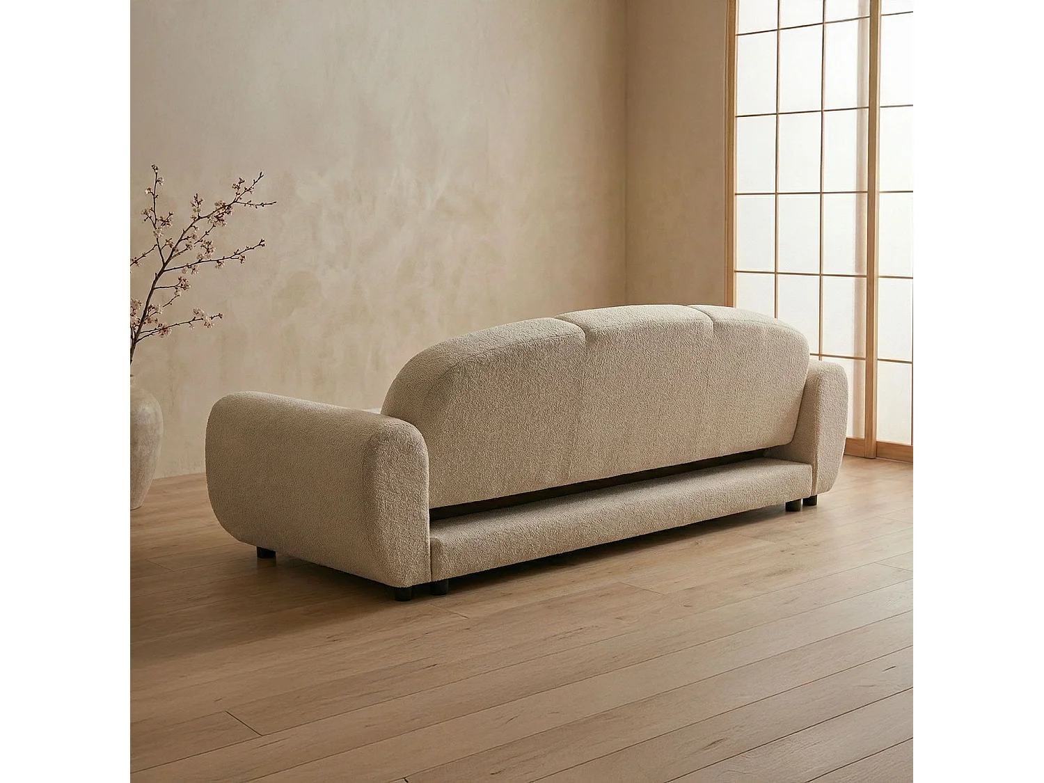 Canapé 3 places convertible dossier et accoudoirs arrondis Oliver Tissu texturé Beige