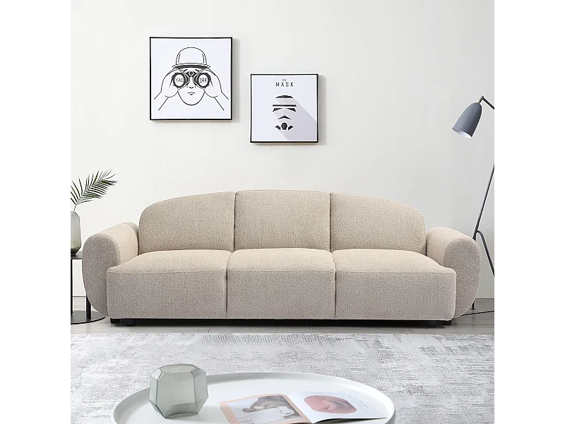 Canapé 3 places convertible dossier et accoudoirs arrondis Oliver Tissu texturé Beige