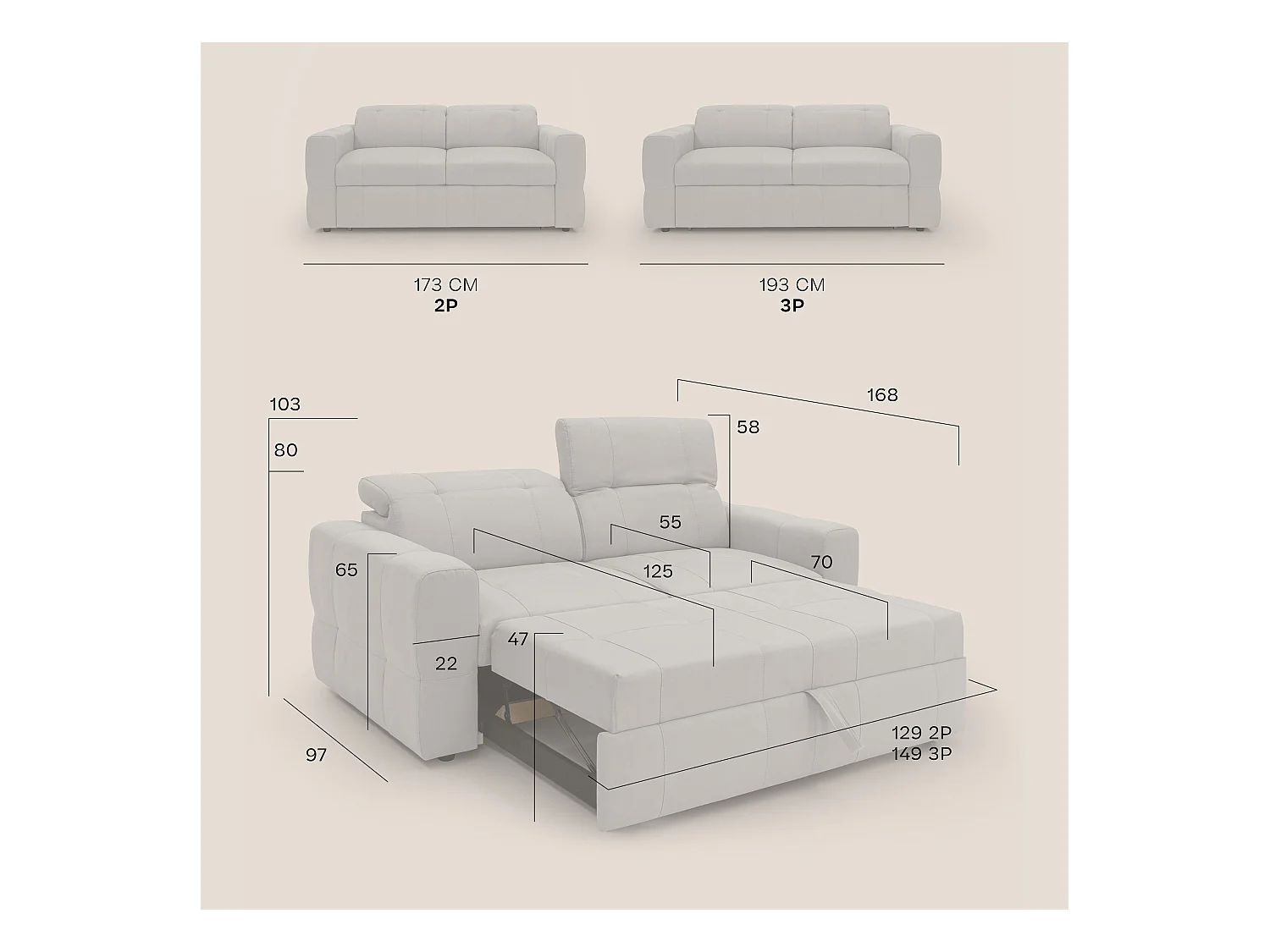 Kronos Divano con estraibile e poggiatesta reclinabili in morbida microfibra impermeabile T11 173 cm giallo