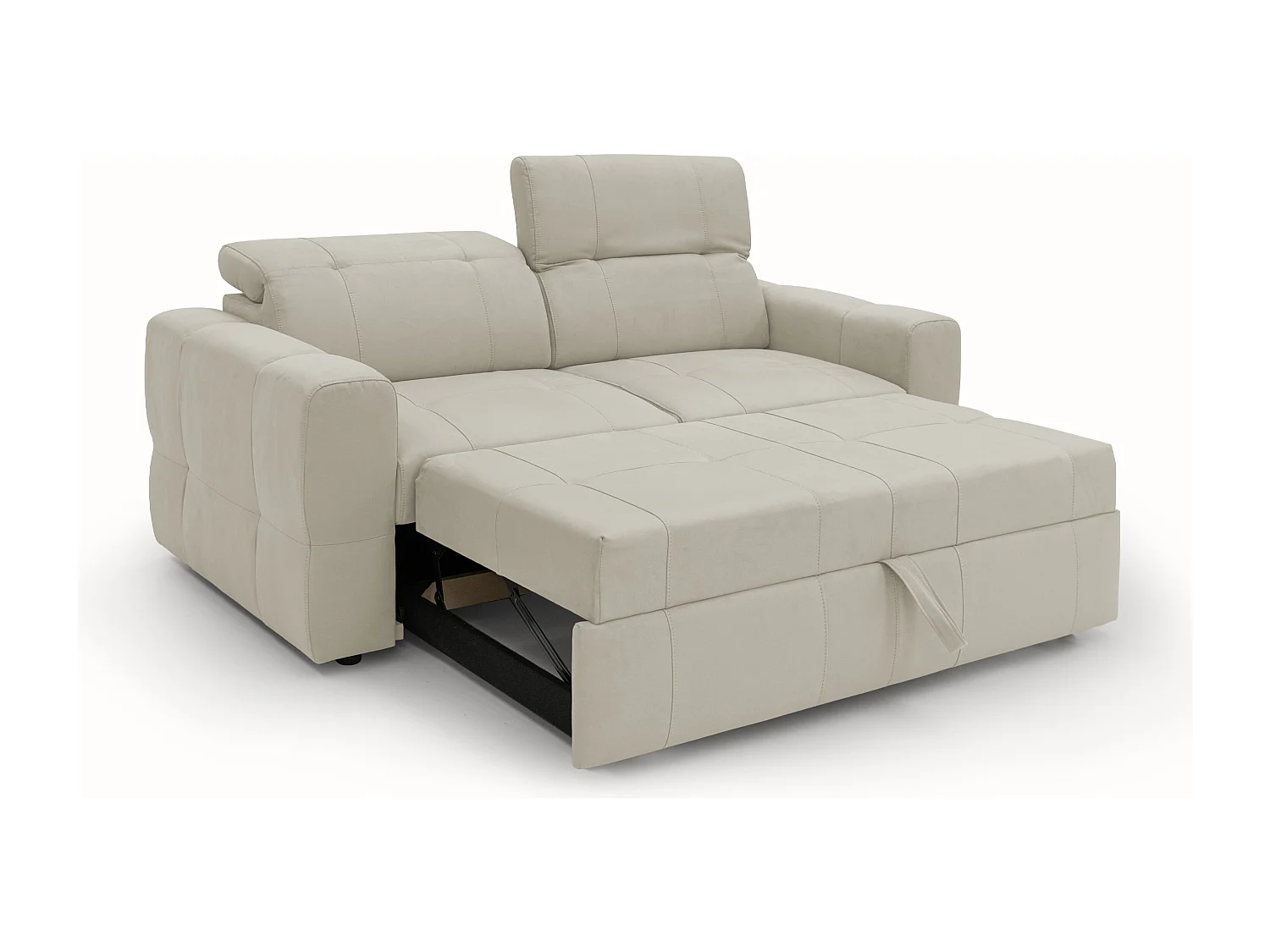 Kronos 3-SItzer-Sofa 193 cm mit ausziehbarer Ottomane und verstellbare Kopfstützen aus weicher wasserfester Mikrofaser T11 Creme