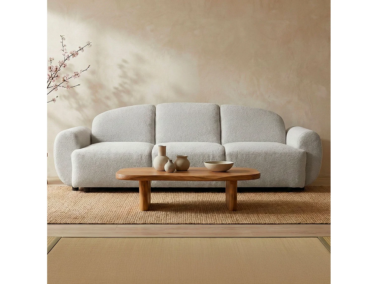 Canapé 3 places convertible dossier et accoudoirs arrondis Oliver Tissu texturé Gris