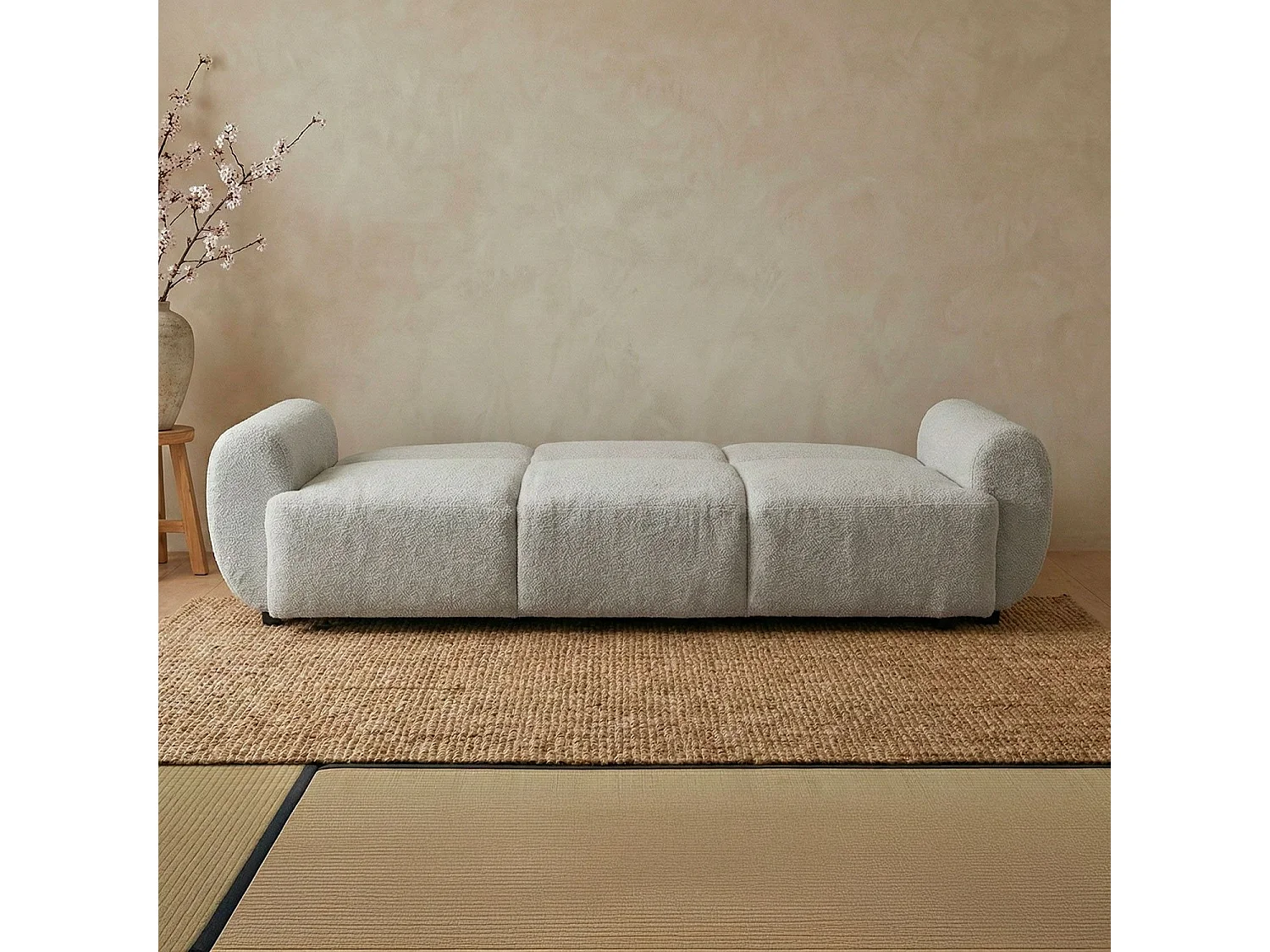 Canapé 3 places convertible dossier et accoudoirs arrondis Oliver Tissu texturé Gris