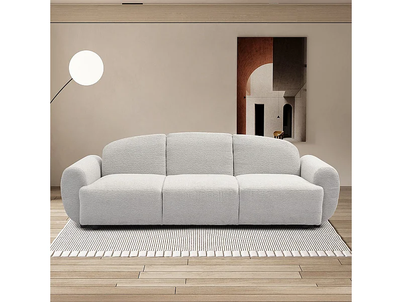 Canapé 3 places convertible dossier et accoudoirs arrondis Oliver Tissu texturé Gris
