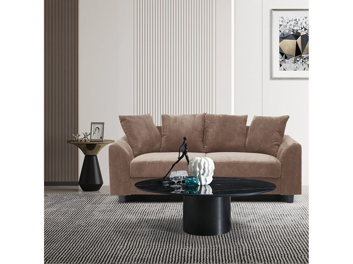 Zeitgenössisches 3-Sitzer-Sofa Mozart Cord Samt Braun Komfort und Eleganz