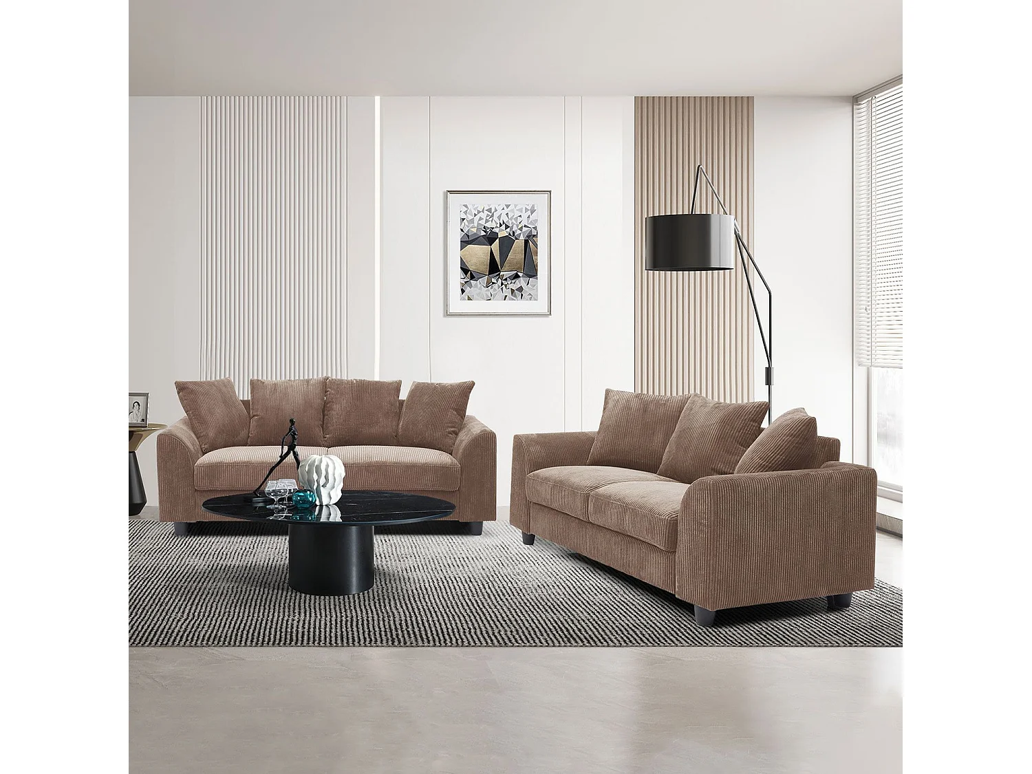 Zeitgenössisches 3-Sitzer-Sofa Mozart Cord Samt Braun Komfort und Eleganz
