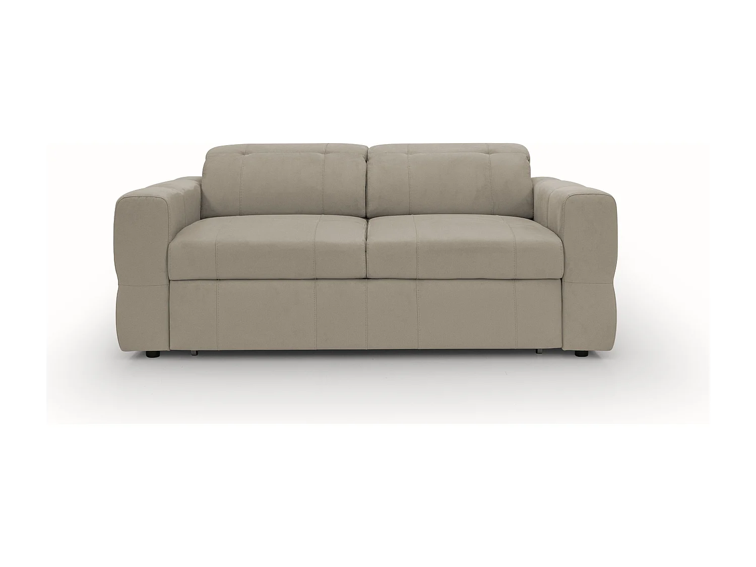 Kronos 2-Sitzer Sofa 173 cm mit ausziehbarer Ottomane und verstellbare Kopfstützen aus weicher wasserfester Mikrofaser T11 Graubeige